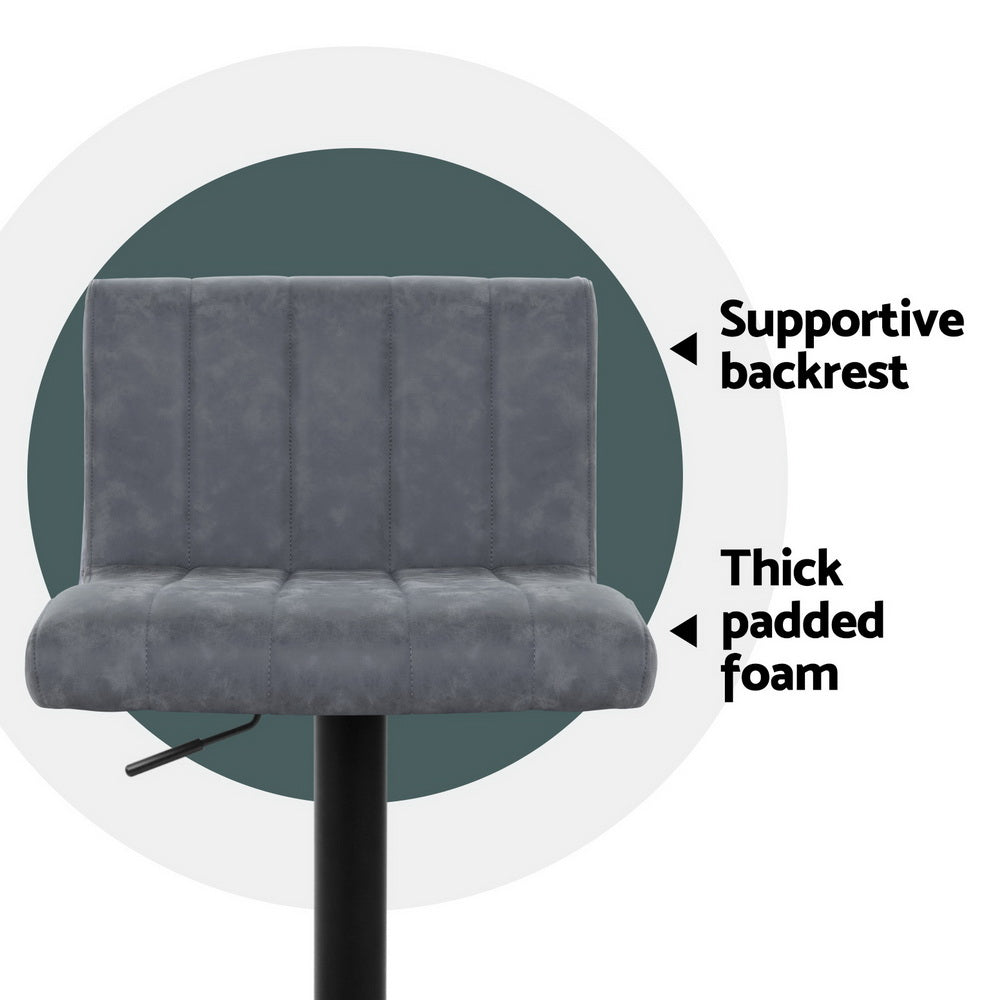 2x Bar Stools Vintage Leather Gas Lift Grey