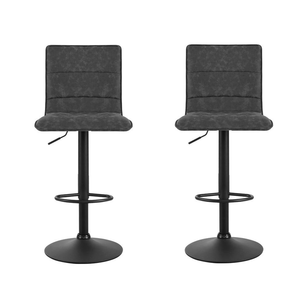 2x Bar Stools Gas Lift Vintage Leather Grey
