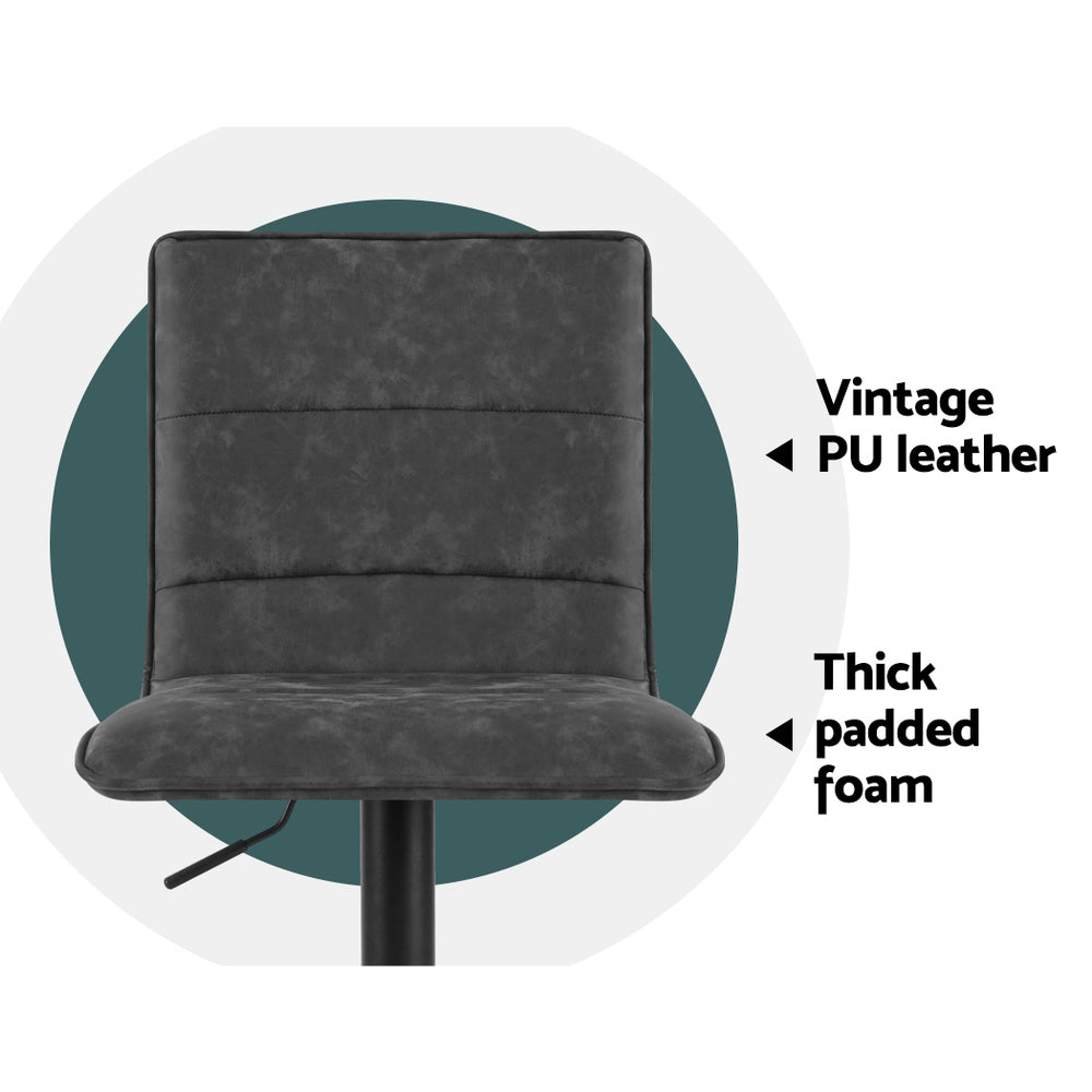 2x Bar Stools Gas Lift Vintage Leather Grey