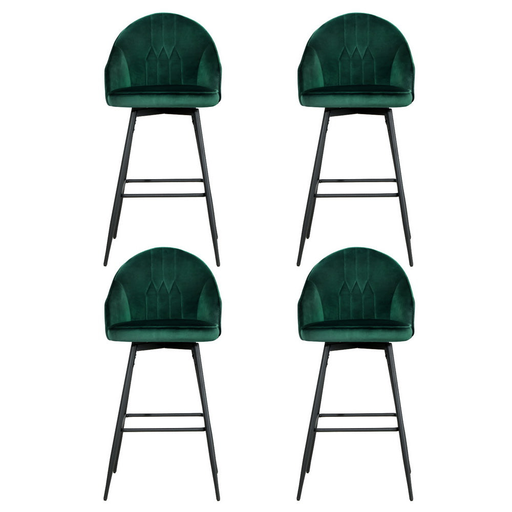 4x Bar Stools Velvet Swivel Metal Legs Green
