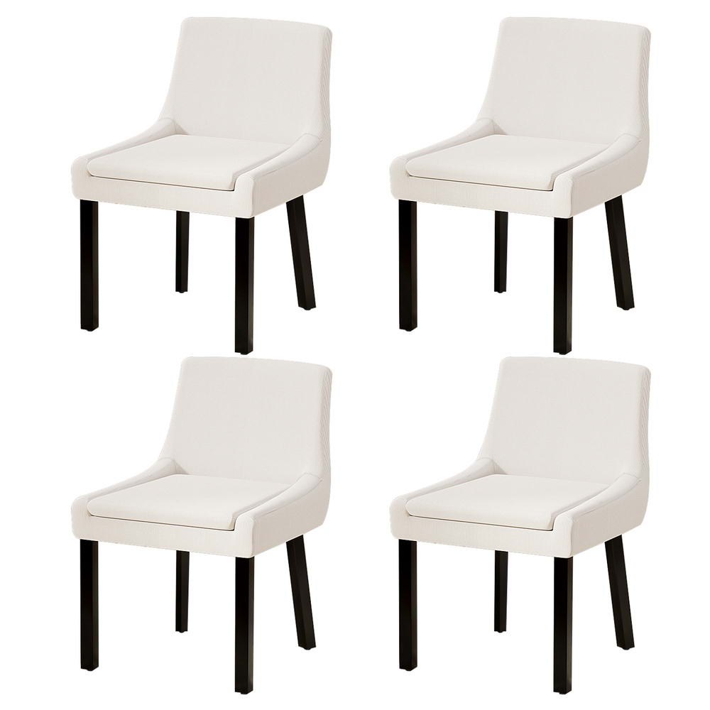 Dining Chairs Set of 4 Corduroy Wooden Beige