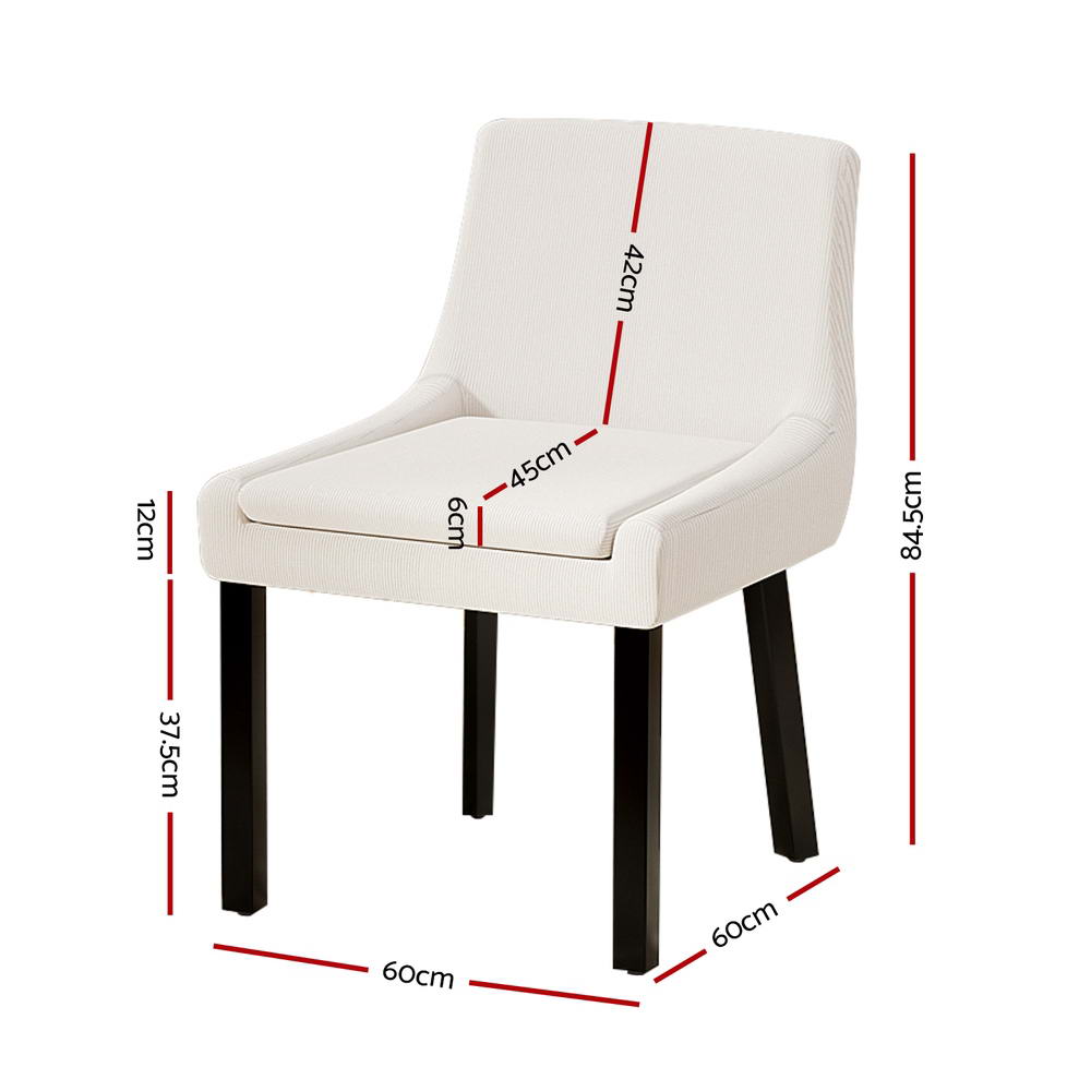 Dining Chairs Set of 4 Corduroy Wooden Beige