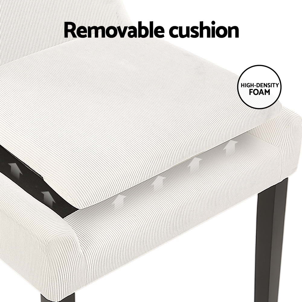 Dining Chairs Set of 4 Corduroy Wooden Beige