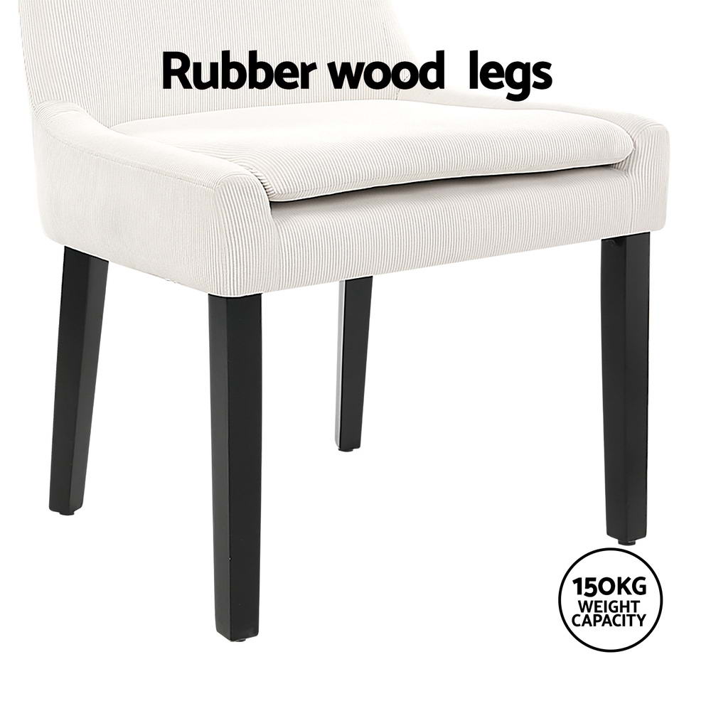 Dining Chairs Set of 4 Corduroy Wooden Beige