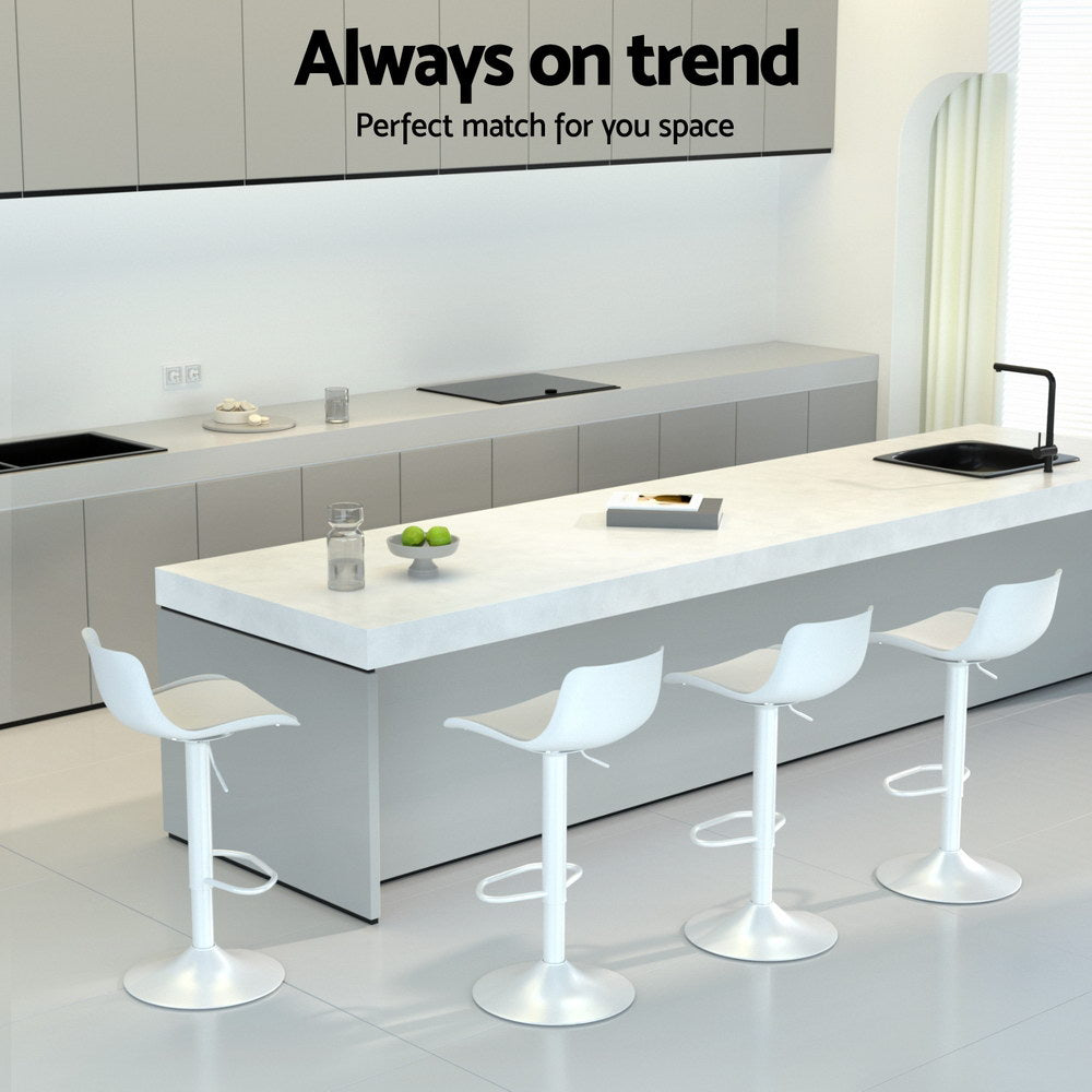 Bar Stools Kitchen Swivel Gas Lift Stool Leather Dining Chairs White x2