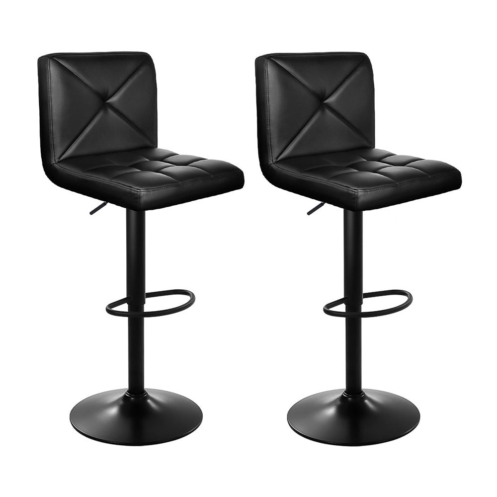 2x Bar Stools Kitchen Dining Chairs Gas Lift Stool Leather Black