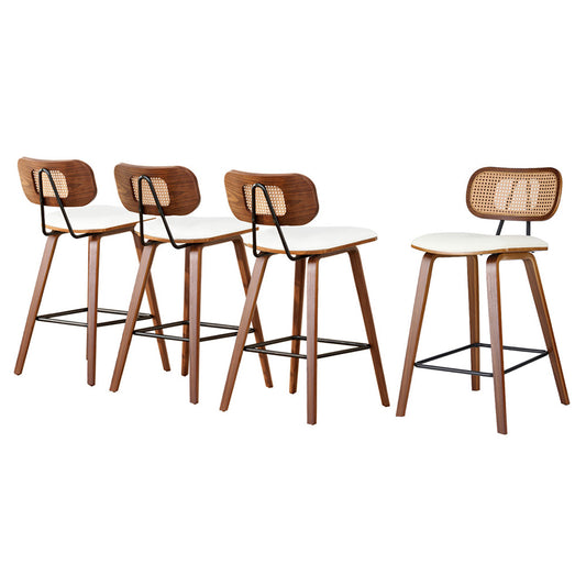 4x Bar Stools Kitchen Counter Rattan Chairs PU Leather Padding