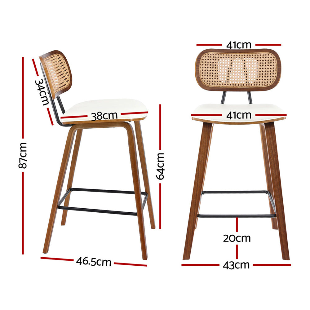 4x Bar Stools Kitchen Counter Rattan Chairs PU Leather Padding