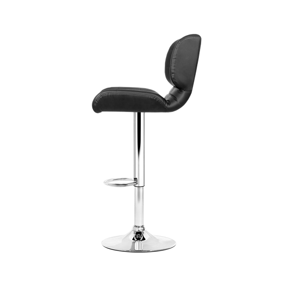 4x Bar Stools Gas Lift Leather Padded Black