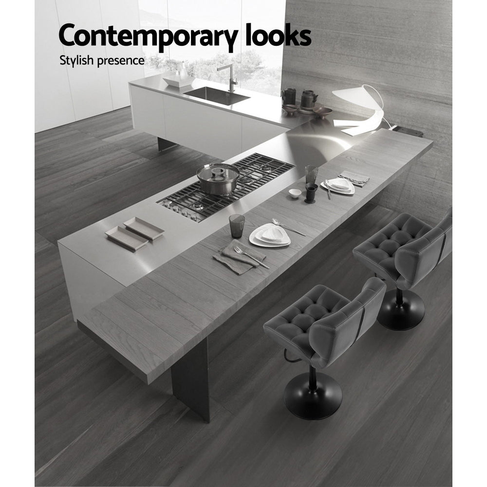 2x Bar Stools Gas Lift Leather Padded Grey