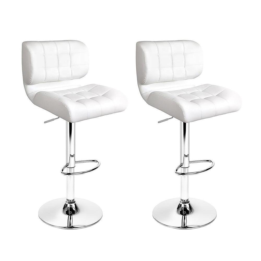 2x Bar Stools Gas Lift Leather Padded White