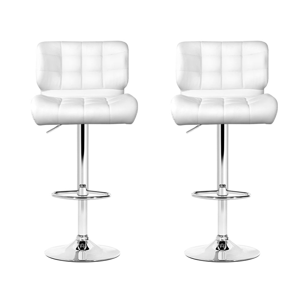 2x Bar Stools Gas Lift Leather Padded White
