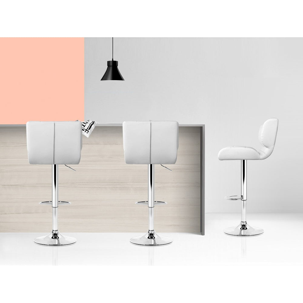 2x Bar Stools Gas Lift Leather Padded White