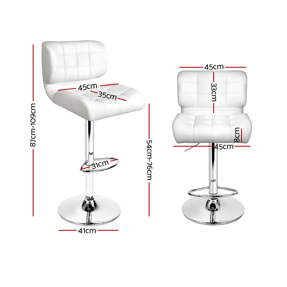4x Bar Stools Gas Lift Leather Padded White