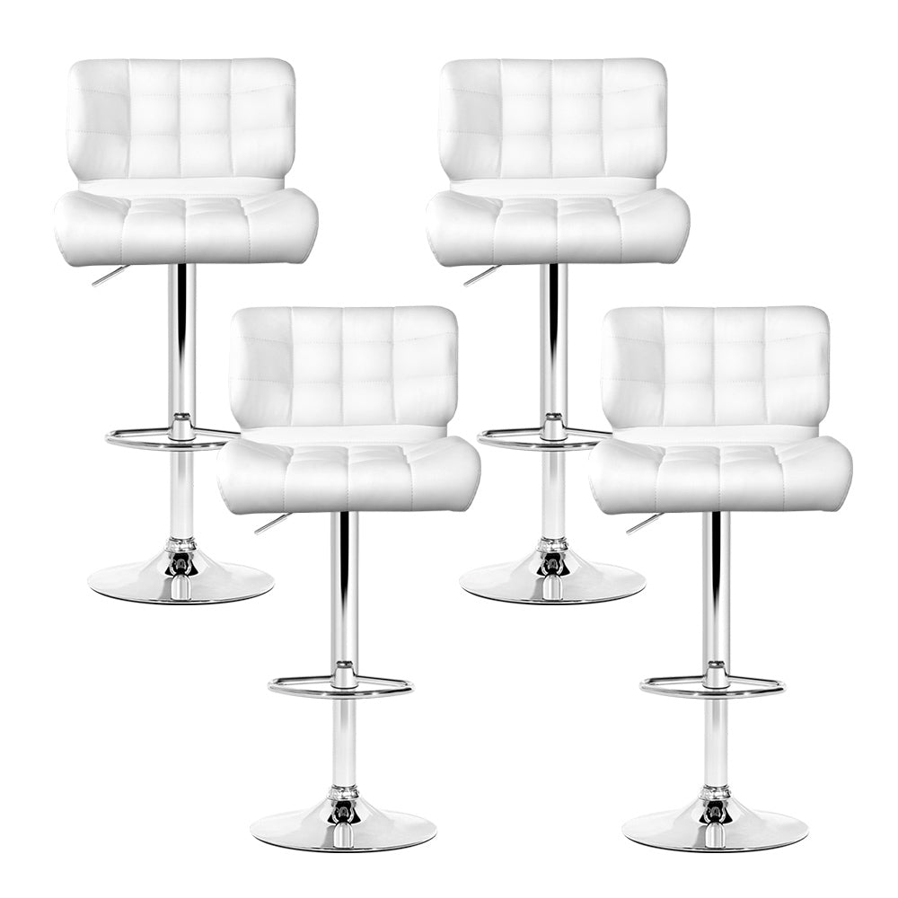4x Bar Stools Gas Lift Leather Padded White