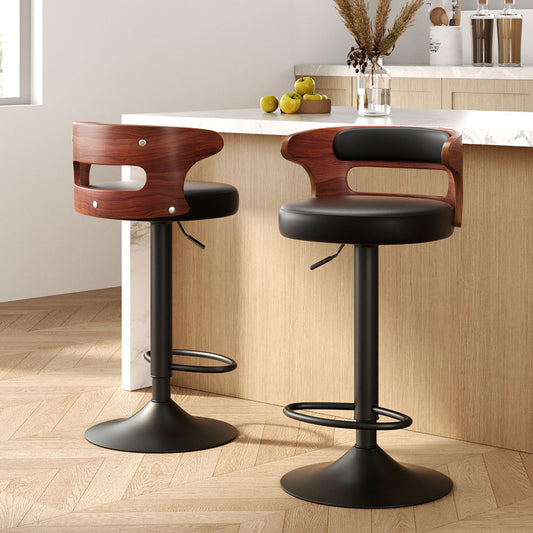 2x Bar Stools Gas Lift Faux Leather
