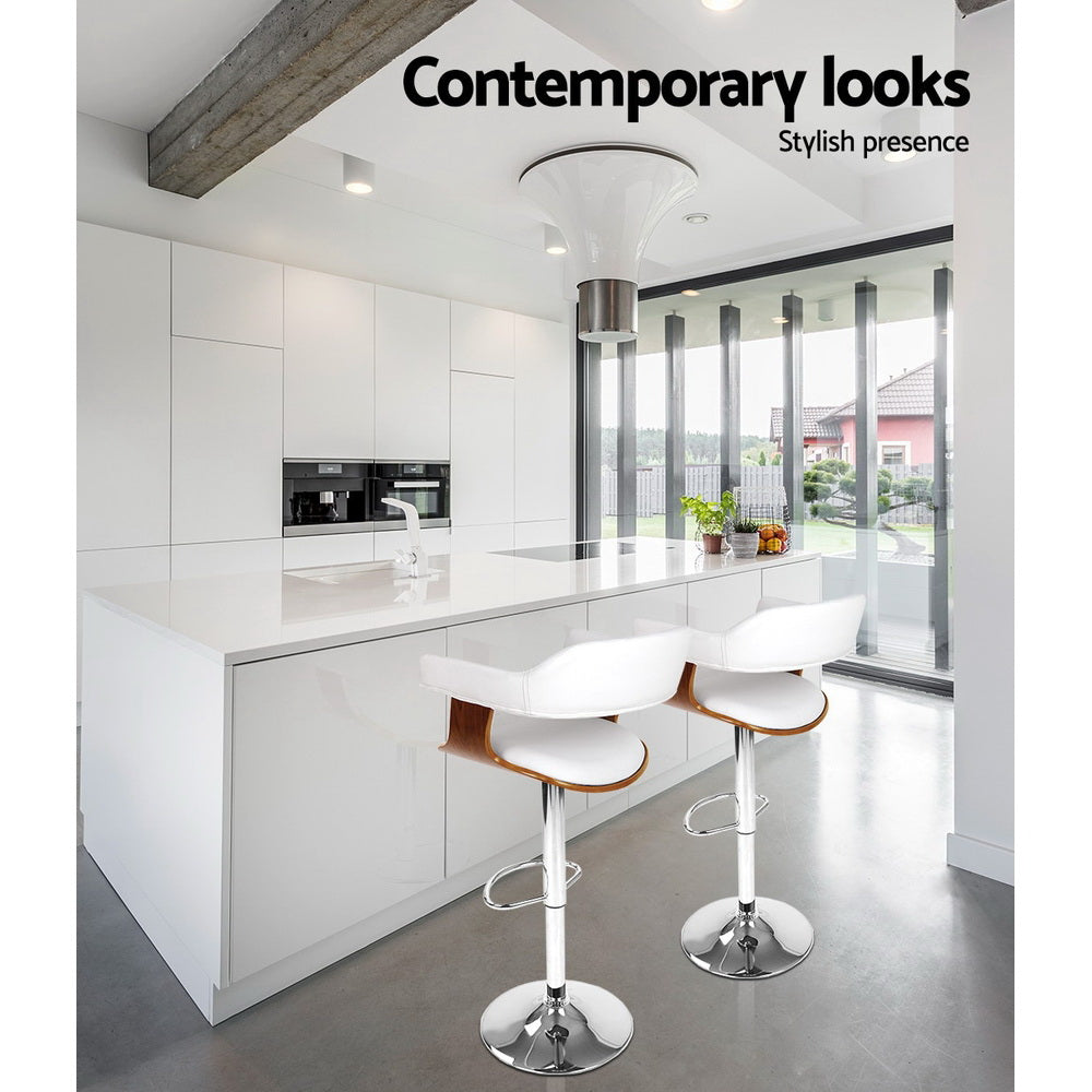 Bar Stools Gas Lift Leather w/Armrest White