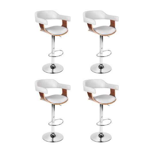 4x Bar Stools Gas Lift Leather with Armrest White