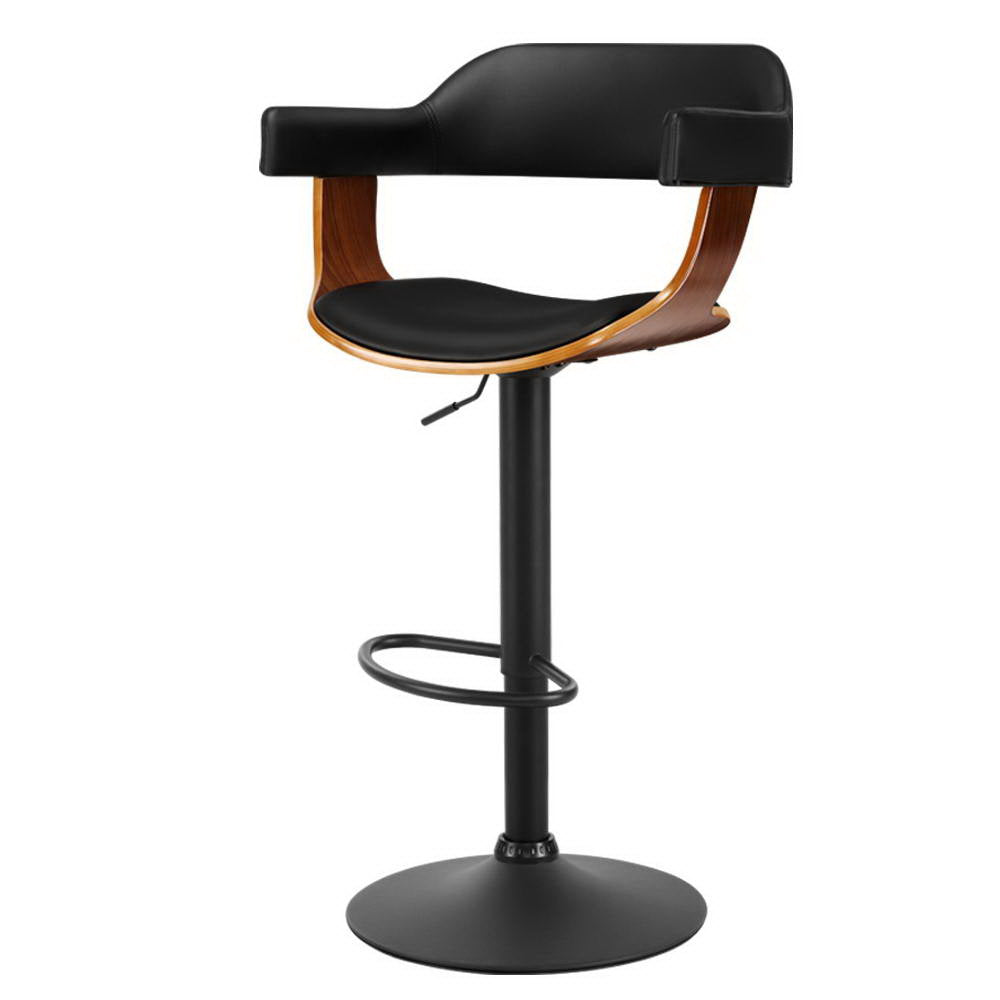 Bar Stools Gas Lift Leather w/Armrest All Black