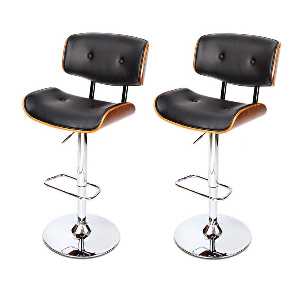 2x Bar Stools Gas Lift Leather Black