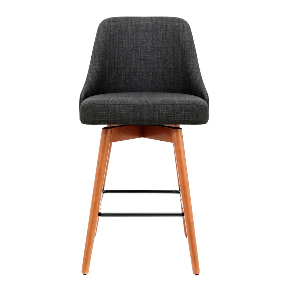 2x Bar Stools Swivel Seat Wooden Charcoal
