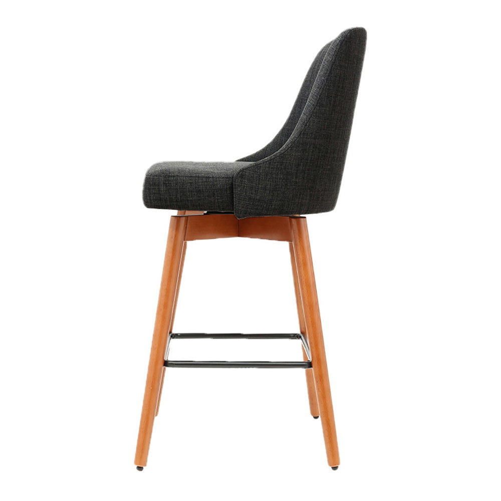 2x Bar Stools Swivel Seat Wooden Charcoal