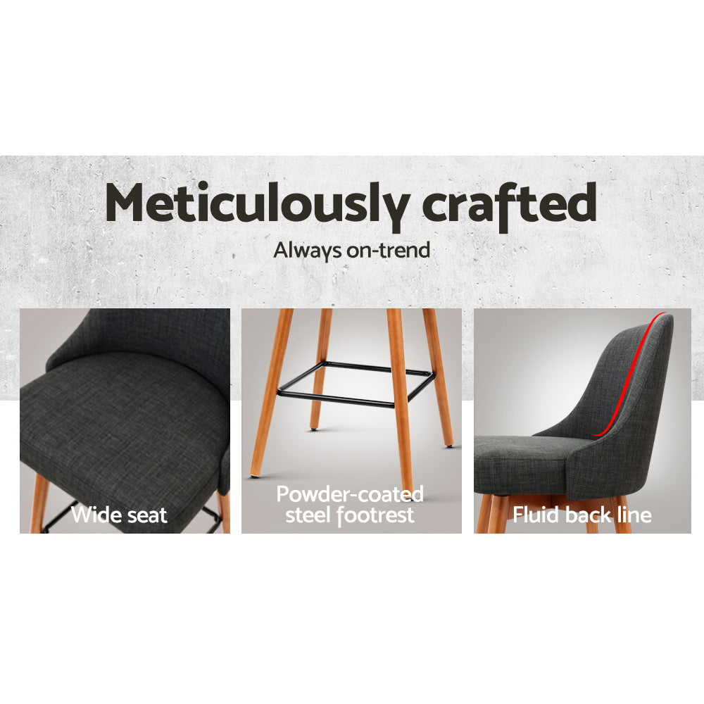 2x Bar Stools Swivel Seat Wooden Charcoal