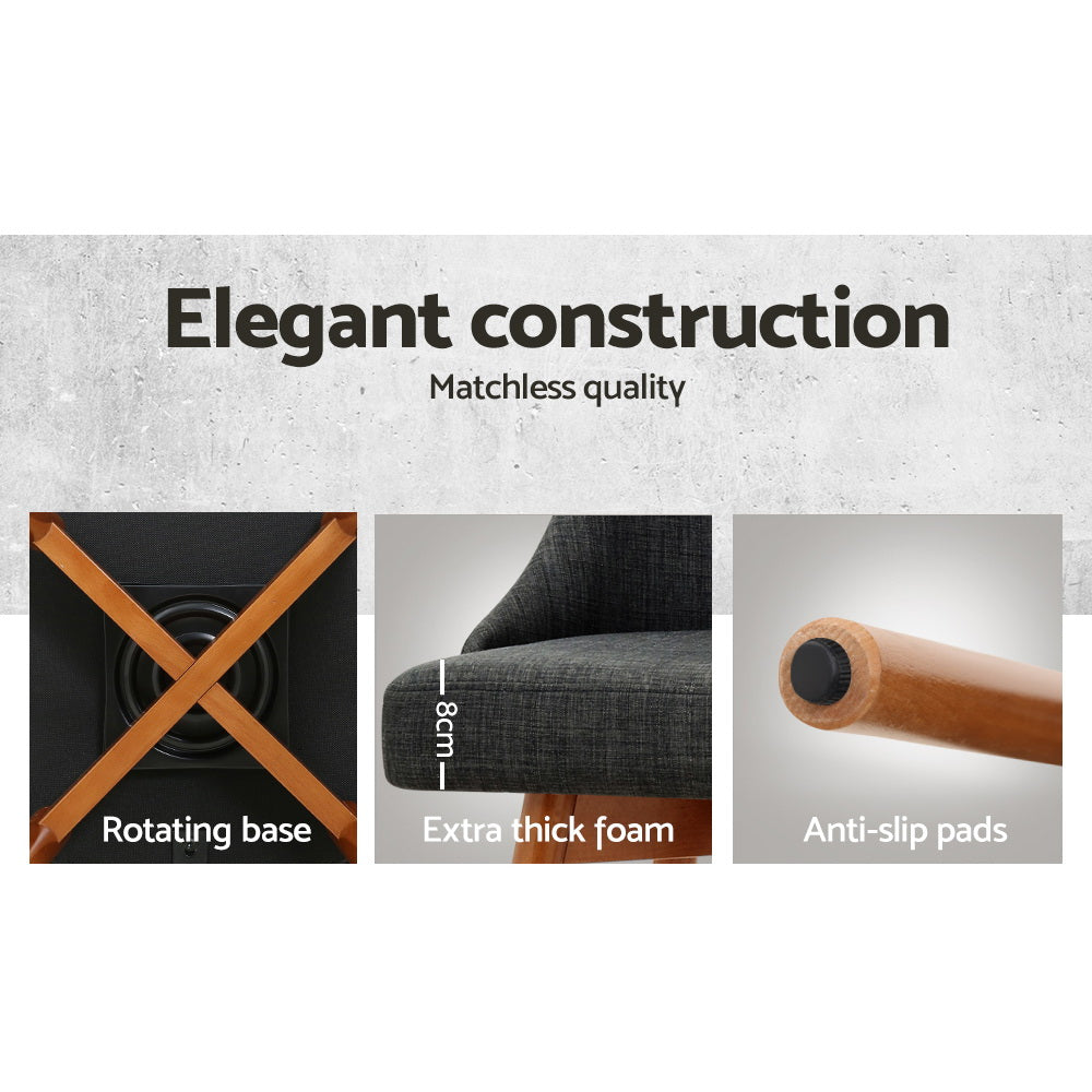 2x Bar Stools Swivel Seat Wooden Charcoal