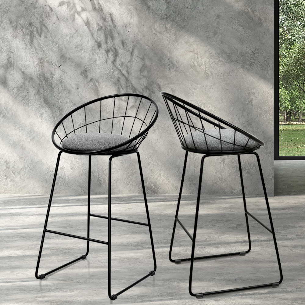 2x Bar Stools Padded Seat Metal