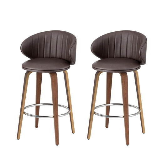 2x Bar Stools Dining Chairs Contoured Leather Wood Stool