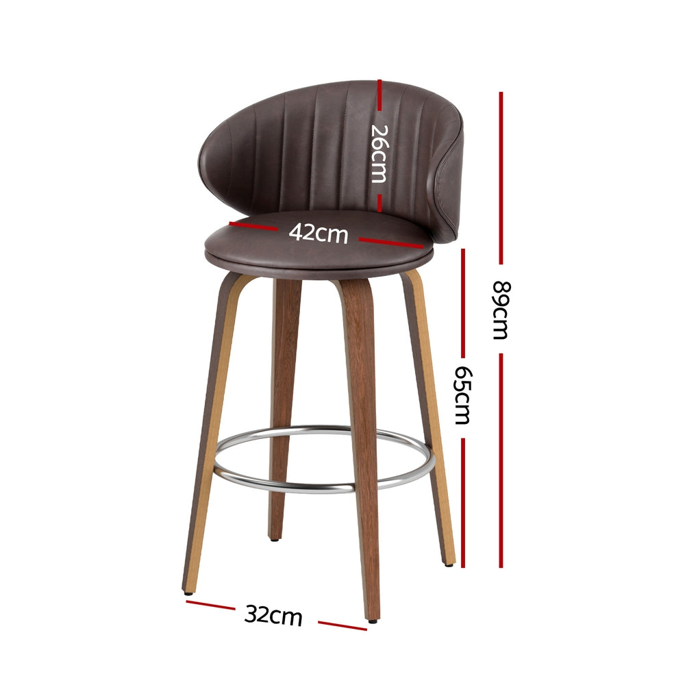 2x Bar Stools Dining Chairs Contoured Leather Wood Stool