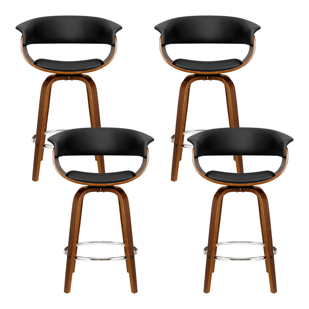 4x Bar Stools Swivel PU Seat Wooden