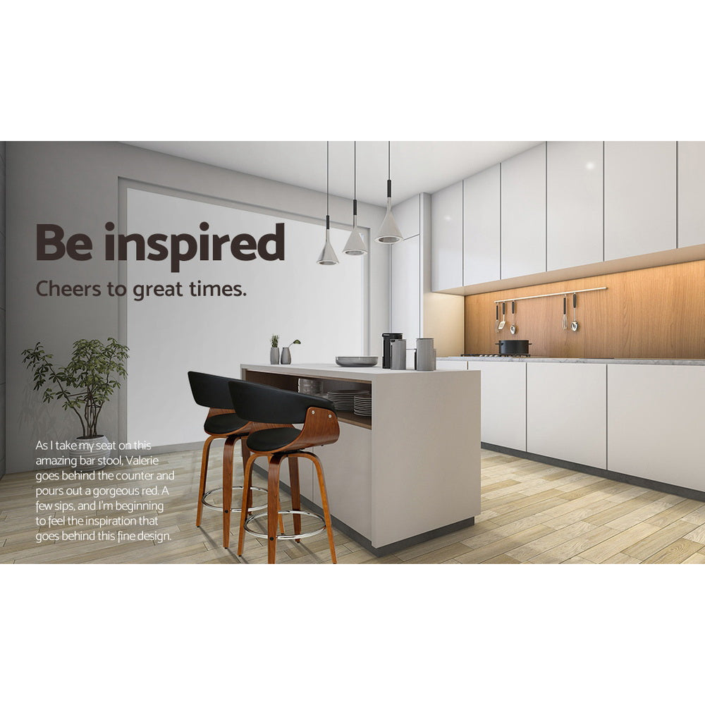 4x Bar Stools Swivel PU Seat Wooden