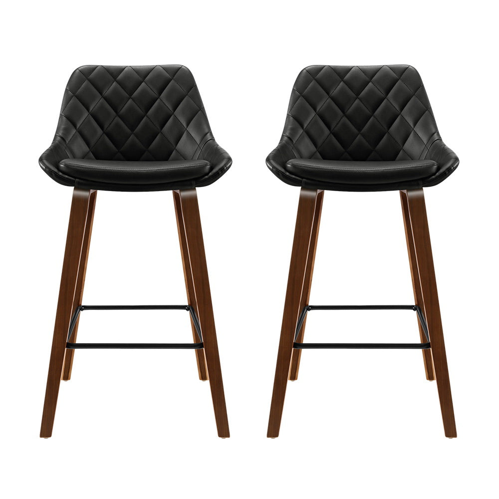 2x Bar Stools PU Seat Wooden