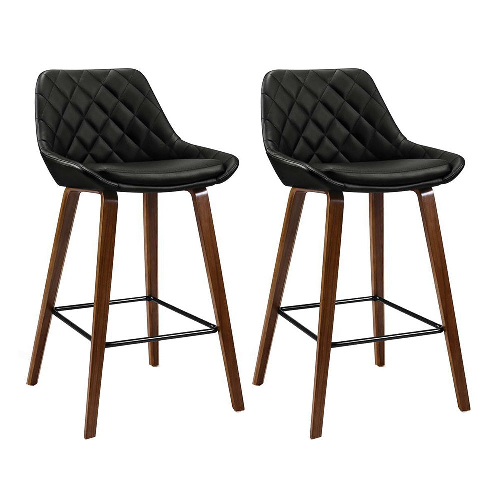 2x Bar Stools PU Seat Wooden