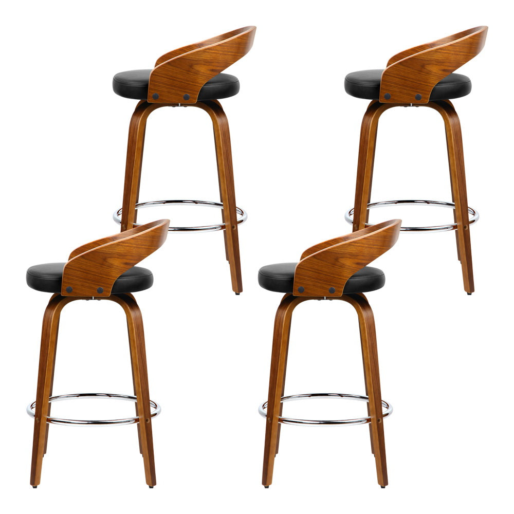 4x Bar Stools Swivel Seat Curving Backrest