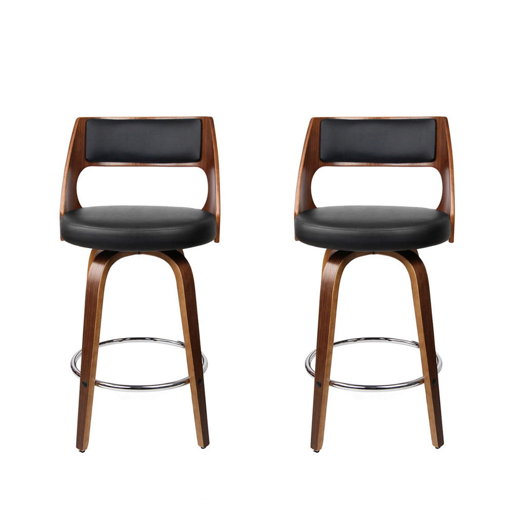 2x Bar Stools Swivel Leather Chair 65cm