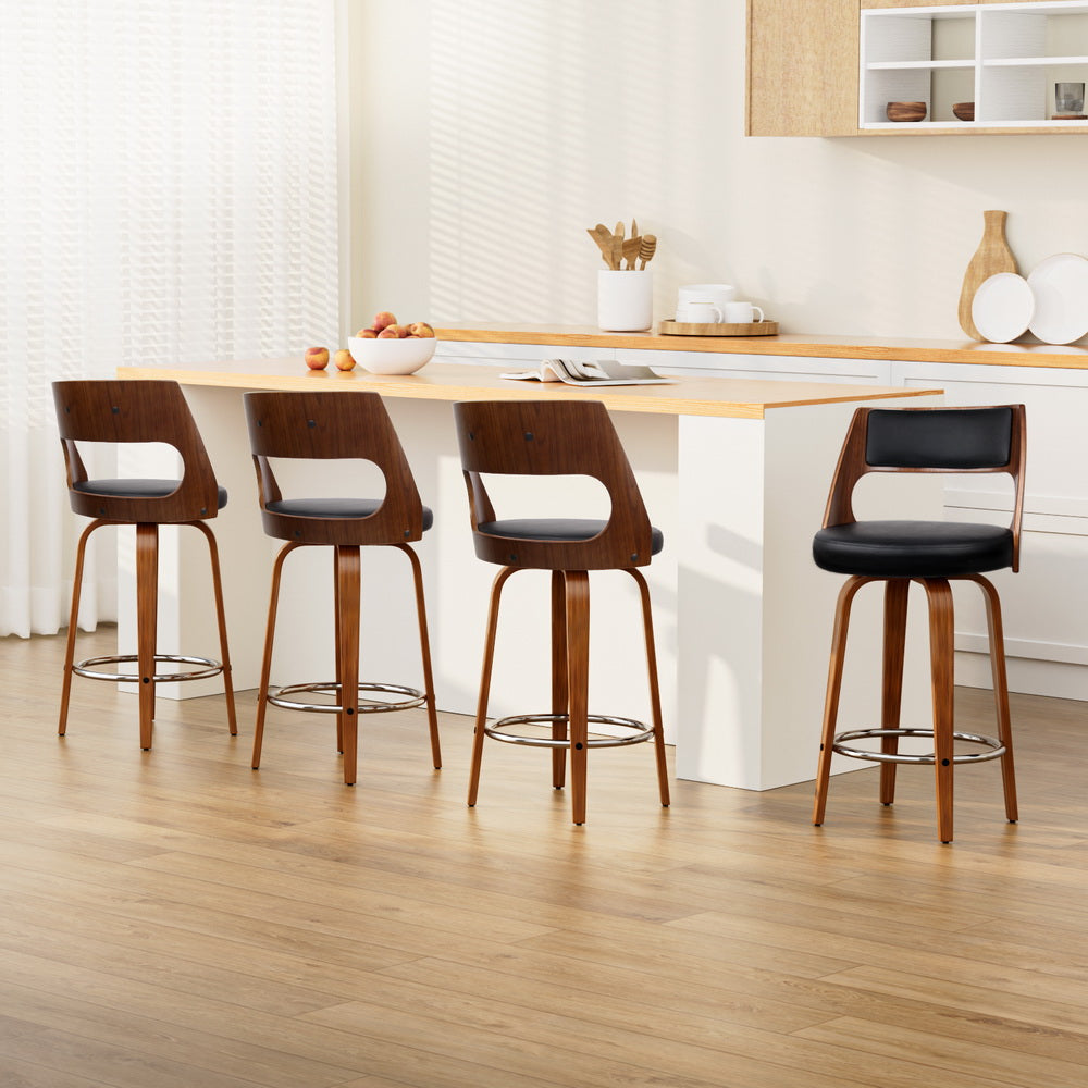 4x Bar Stools Swivel Leather Chair 65cm