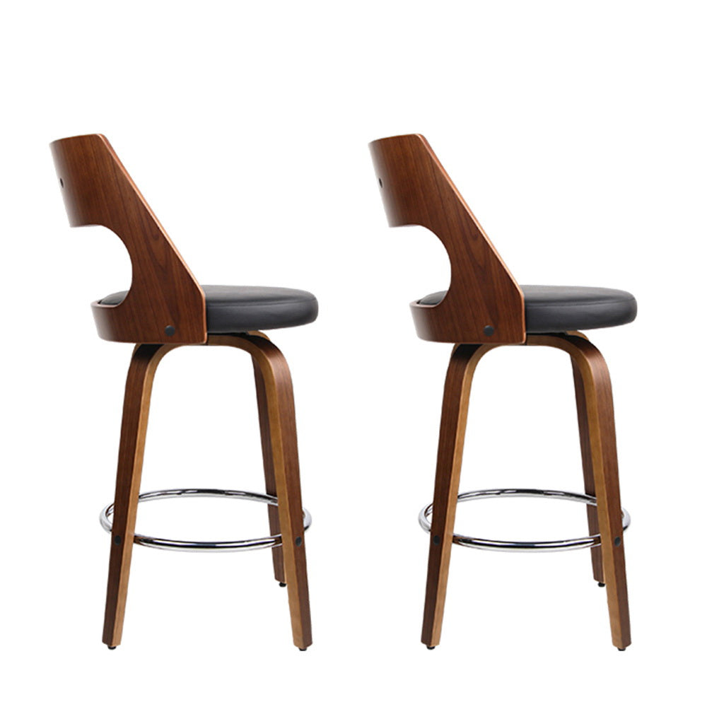 2x Bar Stools Swivel Leather Chair 76cm