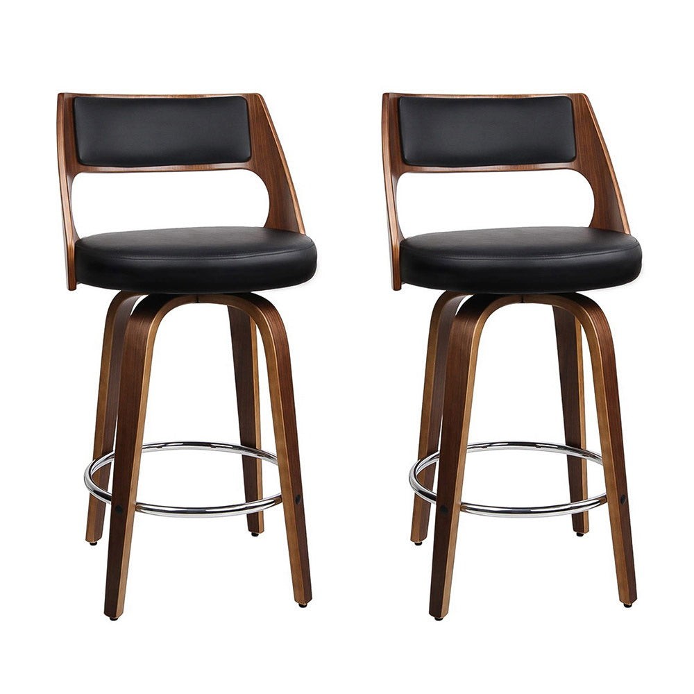 2x Bar Stools Swivel Leather Chair 76cm