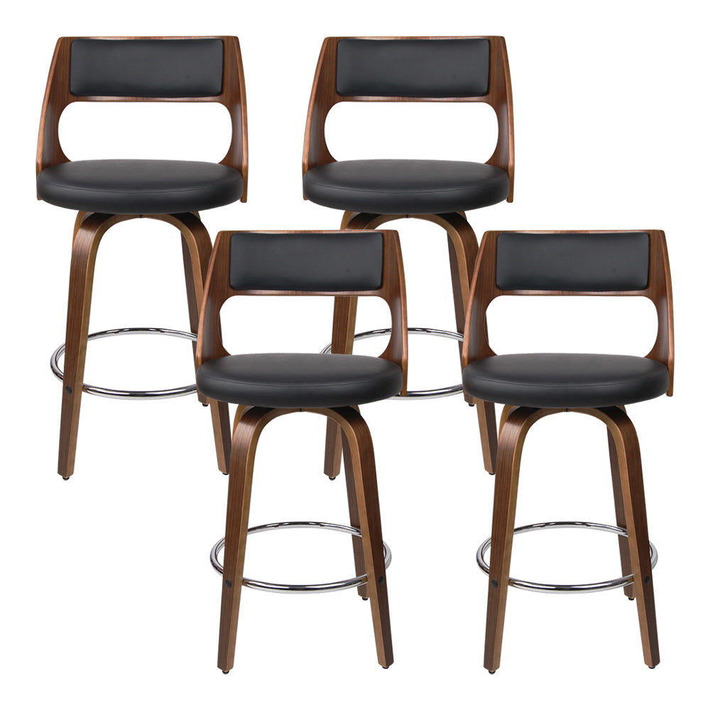 4x Bar Stools Swivel Leather Chair 76cm