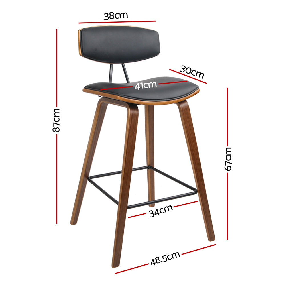2x Bar Stools Leather Padded w/Backrest