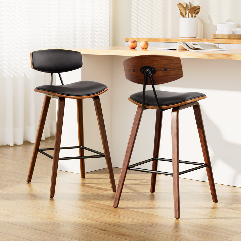 2x Bar Stools Leather Padded w/Backrest
