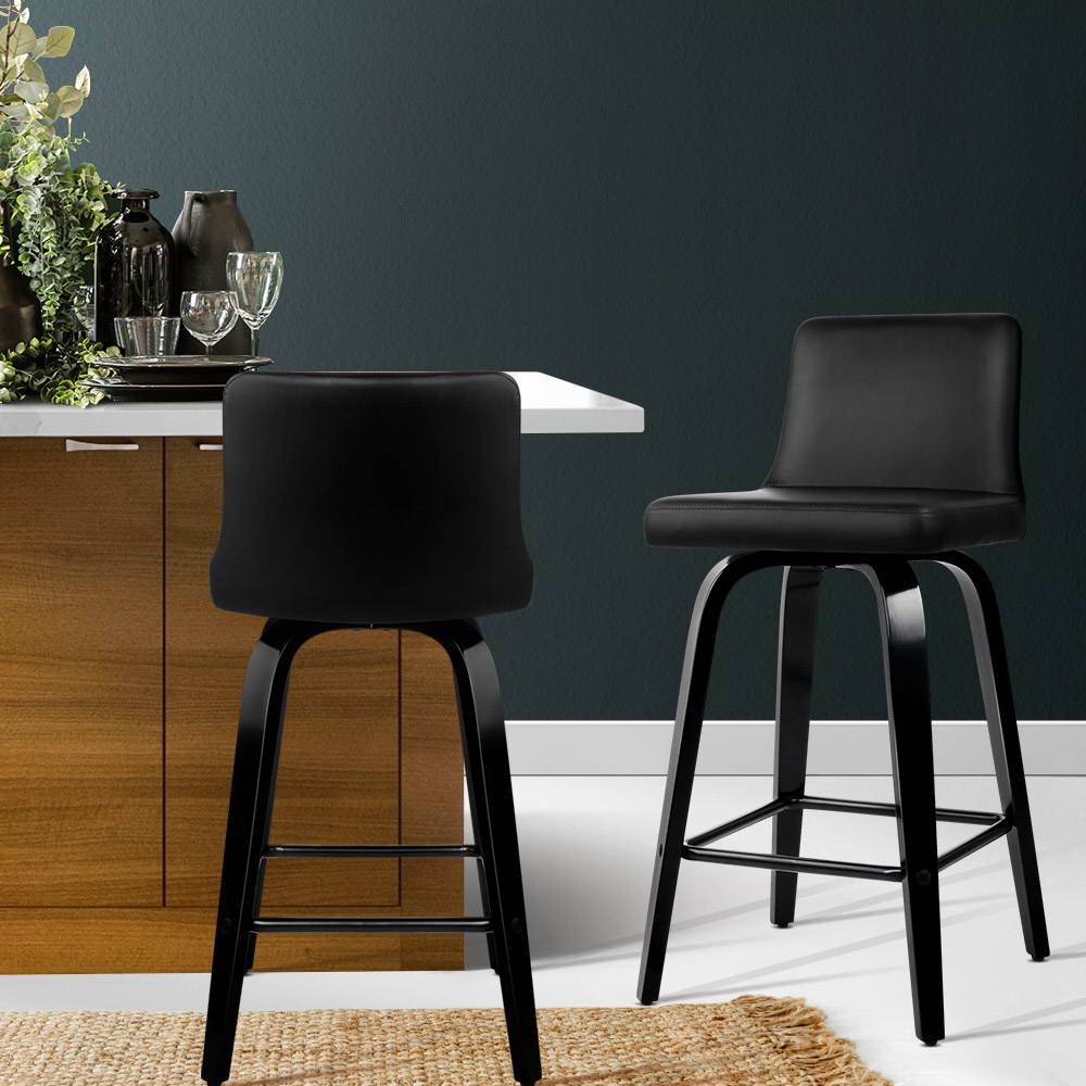 Bar Stools Kitchen Leather Barstools Swivel Wooden Chairs X2