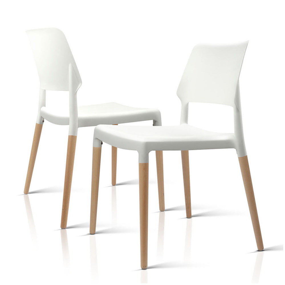 Dining Chairs Set of 4 Plastic Wooden Stackable White