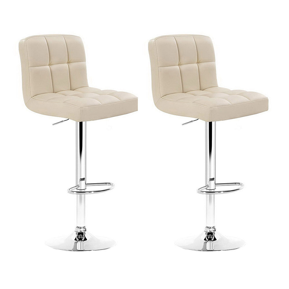 2x Bar Stools Leather Gas Lift Beige