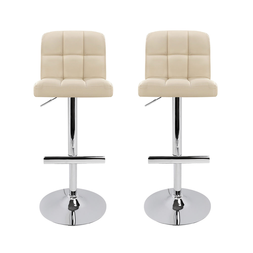 2x Bar Stools Leather Gas Lift Beige