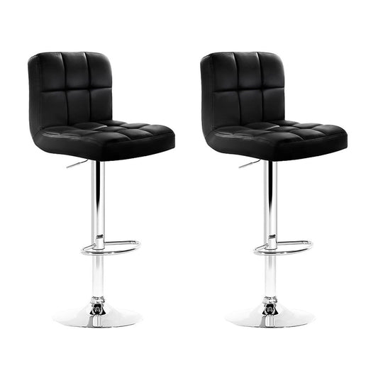 2x Bar Stools Leather Gas Lift Black