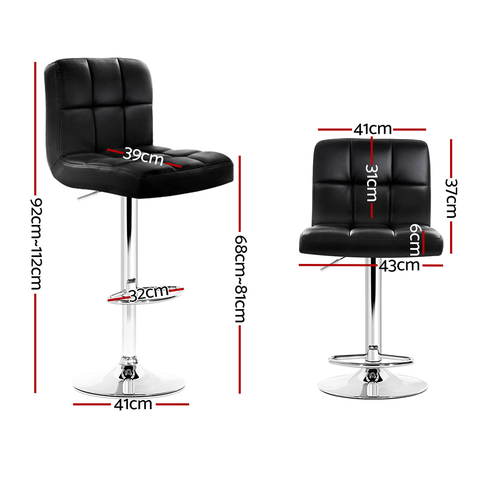 2x Bar Stools Leather Gas Lift Black