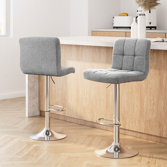 2x Bar Stools Fabric Gas Lift Grey